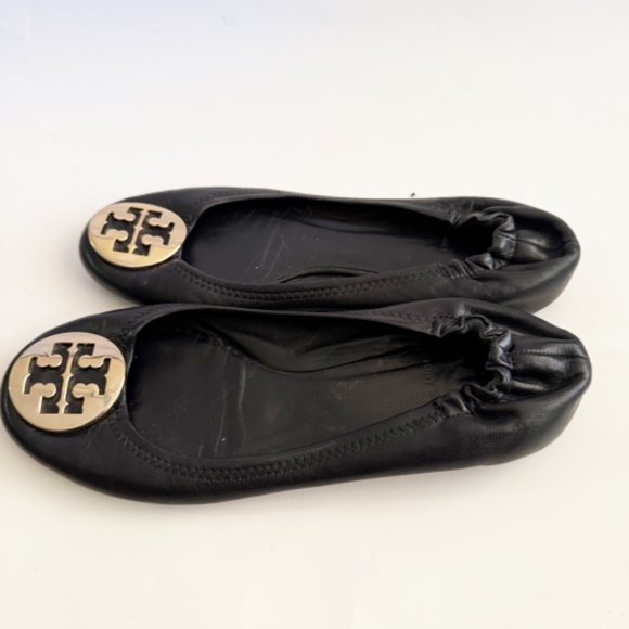 Tory Burch Black Reva Leather Black Ballet Flats Size 8 - Picture 5 of 6